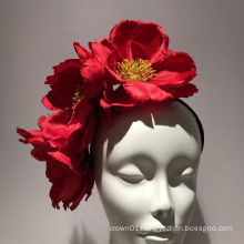 Red Fascinator- Magnolia Headband- Flower accessory